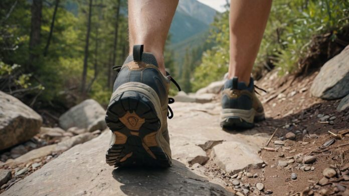 An Image That Showcases A Hiker Wearing Sneakers, Confidently Trekking Along A Rugged Mountain Trail. The Hiker'S Expression Reveals A Mixture Of Determination, Comfort, And Curiosity, Inviting Readers To Ponder The Pros And Cons Of Hiking In Sneakers