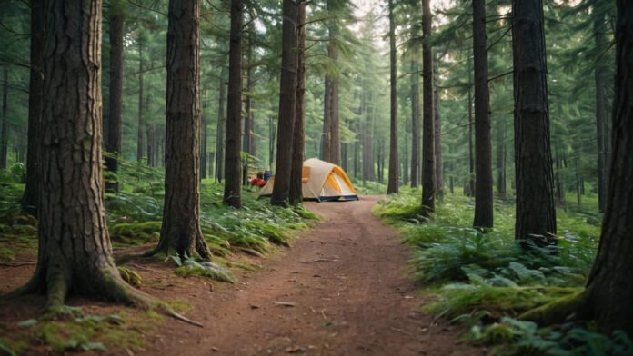 How To Find Dispersed Camping An Image Showcasing A Serene Forest, With A Winding Trail Leading Towards A Hidden Clearing. Tall Trees Provide Shade, And A Small Campfire Illuminates The Cozy Tent Nestled Amidst Nature'S Tranquility