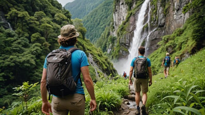 Is Hiking A Hobby An Image Capturing A Breathtaking Mountain Trail With Hikers Of Diverse Ages And Backgrounds Immersed In The Beauty Of Nature. The Image Should Showcase Their Enthusiasm, As They Navigate Through Lush Greenery, Towering Peaks, And Cascading Waterfalls