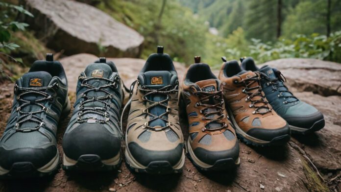 What Shoes To Wear Hiking A Stunning Image Of Seven Pairs Of Hiking Shoes Arranged In A Natural Setting With Vibrant Greenery And Rocky Terrain. Each Shoe Showcases Unique Features, Representing The Best Options For Any Hiking Adventure