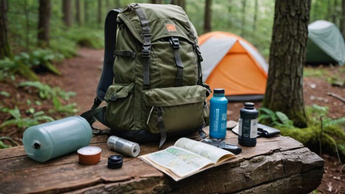 What To Pack In A Hiking Backpack An Image Capturing A Hiking Backpack Filled With Essential Gear: A Sturdy Pair Of Hiking Boots, A Collapsible Water Bottle, A Waterproof Map, A First Aid Kit, A Nutritious Trail Mix, And A Compact Tent